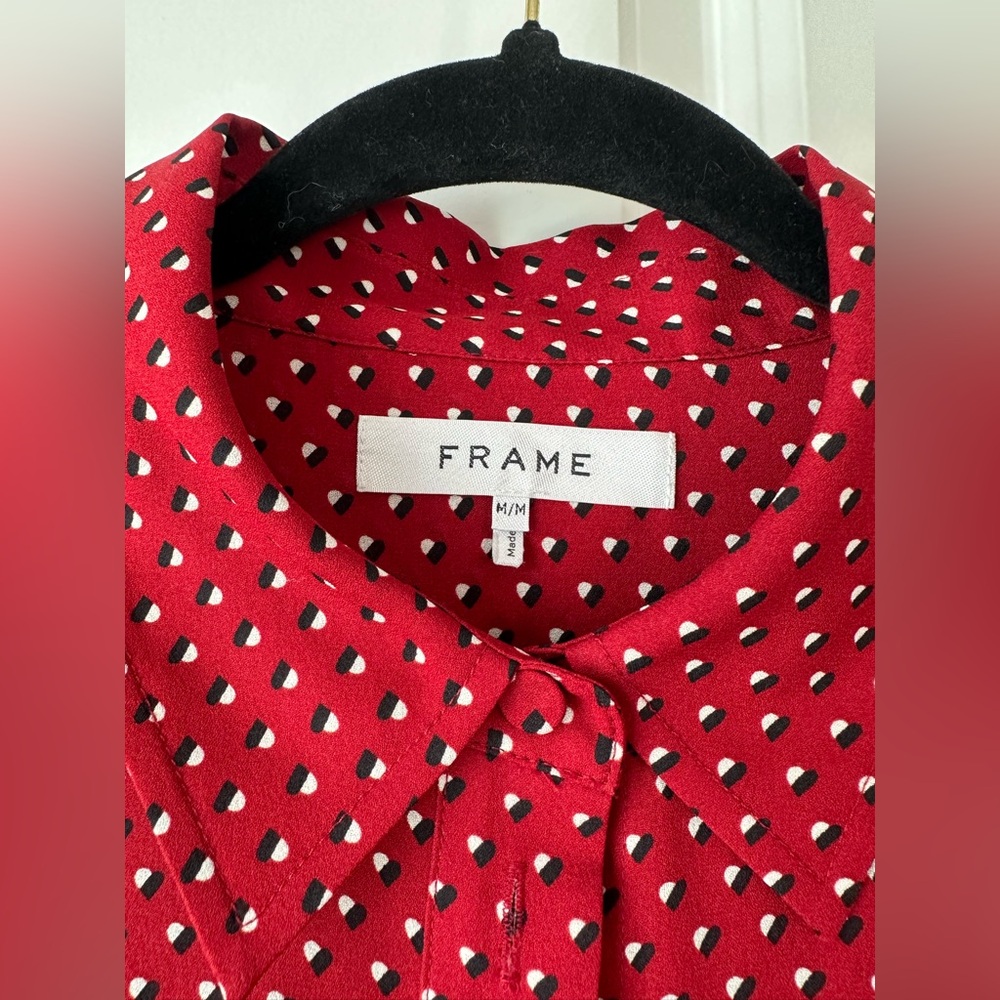 FRAME Women’s Heart Print Silk PJ Blouse Red NWOT (Size M) - Picture 6 of 10